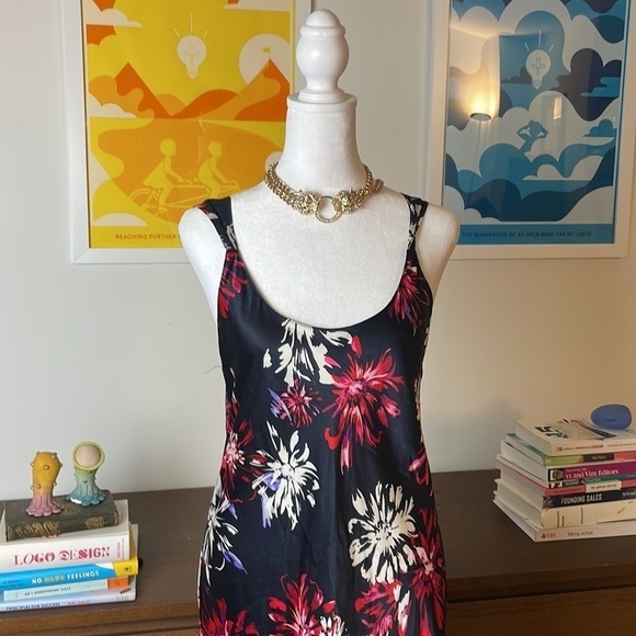 Oscar De La Renta 💎Pink Label Slip Navy Floral Long Dress - Picture 2 of 12